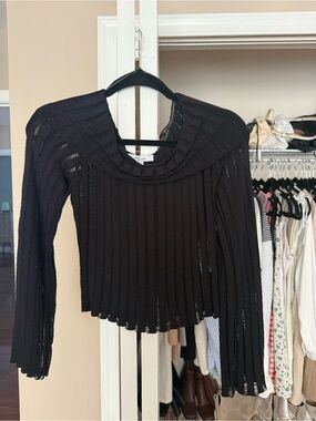 Black Ribbed Sheer Long Sleeve Off The Shoulder Top